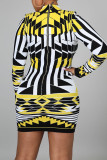 Multi-color Sexy Print Patchwork O Neck Pencil Skirt Dresses