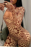 Blue Sexy Print Patchwork Turtleneck Long Sleeve Two Pieces