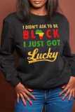 Black Fashion Casual Print Basic O Neck Tops
