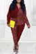 Red Casual Striped Patchwork Turndown Collar Long Sleeve Two Pieces