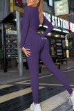 Purple Sexy Print Patchwork Buttons V Neck Skinny Jumpsuits
