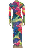 Multi-color Sexy Print Patchwork O Neck Pencil Skirt Dresses