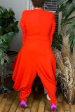 Red Sexy Casual Solid Hollowed Out V Neck Regular Jumpsuits