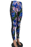 Red Street Print Tassel Patchwork Skinny High Waist Pencil Full Print Bottoms
