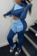 Blue Casual Solid Hollowed Out Patchwork Hooded Collar Long Sleeve Two Pieces