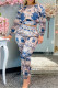 Blue Fashion Casual Print Basic O Neck Long Sleeve Two Pieces