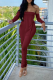 Burgundy Sexy Solid Patchwork Off the Shoulder Nine Points Sleeve Two Pieces