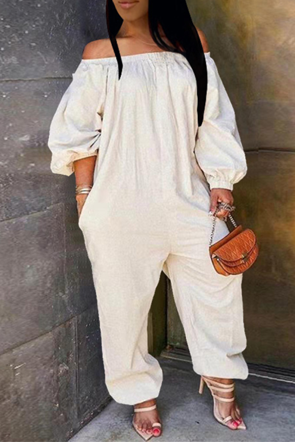White Casual Solid Patchwork Off the Shoulder Harlan Jumpsuits