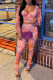 Pink Fashion Sexy Print Patchwork V Neck Long Sleeve Two Pieces pre-sale