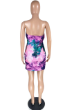 Rose Red Sexy Print Patchwork Strapless Pencil Skirt Dresses