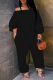 Black Casual Solid Patchwork Off the Shoulder Harlan Jumpsuits