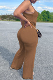 Pink Casual Solid Basic Spaghetti Strap Regular Jumpsuits