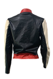 Deep Blue Street Solid Patchwork Zipper Collar Outerwear