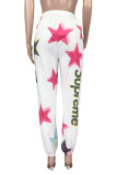 White Street Letter Print The stars Patchwork Straight High Waist Straight Positioning Print Bottoms