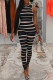 Black Sexy Striped Patchwork O Neck Skinny Jumpsuits