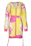 Yellow Sexy Patchwork Tie-dye Hooded Collar Pencil Skirt Dresses