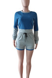 Pink Gray Casual Solid Patchwork O Neck Long Sleeve Two Pieces