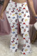 White Fashion Casual Print Butterfly Print Patchwork Boot Cut High Waist Speaker Full Print Bottoms