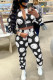 Black Casual Print Patchwork Zipper Mandarin Collar Long Sleeve Two Pieces