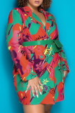 Multicolor Sexy Print Patchwork Turndown Collar Outerwear