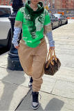 Green Casual Print Patchwork Hooded Collar Long Sleeve Two Pieces