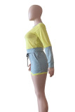 Pink Gray Casual Solid Patchwork O Neck Long Sleeve Two Pieces