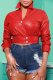 Red Sexy Solid Patchwork Turndown Collar Outerwear