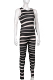 Black Sexy Striped Patchwork O Neck Skinny Jumpsuits