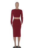 Pink Sexy Solid Hollowed Out Patchwork V Neck Pencil Skirt Dresses