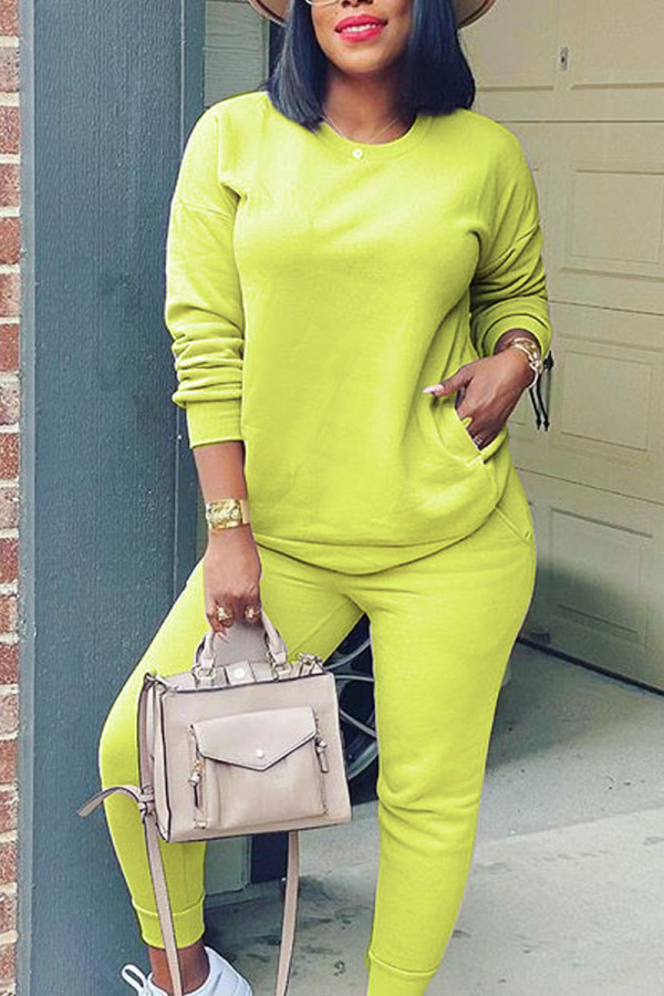 Fruit Green Casual Solid Patchwork O Neck Long Sleeve Two Pieces