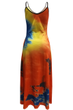 Rose Red Sexy Patchwork Tie-dye Spaghetti Strap Straight Dresses