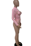 Pink Sexy Solid Mesh Skinny Jumpsuits
