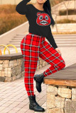 Black Casual Plaid Print Patchwork O Neck Long Sleeve Two Pieces