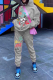 Grey Sportswear Print Patchwork Hooded Collar Long Sleeve Two Pieces