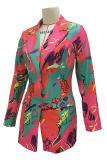 Multicolor Sexy Print Patchwork Turndown Collar Outerwear