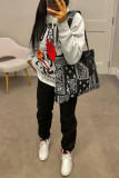 Grey Fashion Casual Skull Head Print Basic O Neck Tops
