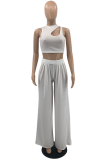 Blue Casual Solid Patchwork O Neck Sleeveless Two Pieces