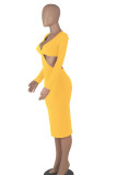 Pink Sexy Solid Hollowed Out Patchwork V Neck Pencil Skirt Dresses