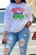 White Casual Print Patchwork O Neck Tops