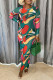 Green Street Print Patchwork O Neck Pencil Skirt Dresses