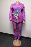 Pink Sportswear Print Patchwork Hooded Collar Long Sleeve Two Pieces