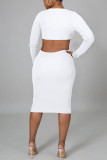 Pink Sexy Solid Hollowed Out Patchwork V Neck Pencil Skirt Dresses