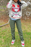 Grey Fashion Casual Skull Head Print Basic Hooded Collar Tops