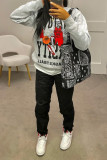 Grey Fashion Casual Skull Head Print Basic O Neck Tops
