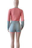 Pink Gray Casual Solid Patchwork O Neck Long Sleeve Two Pieces