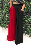 Deep Blue Casual Solid Patchwork Straight Mid Waist Wide Leg Solid Color Bottoms