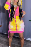 Yellow Sexy Patchwork Tie-dye Hooded Collar Pencil Skirt Dresses