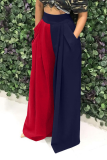 Deep Blue Casual Solid Patchwork Straight Mid Waist Wide Leg Solid Color Bottoms