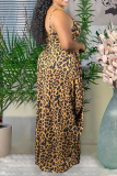 Leopard Print Sexy Leopard Split Joint Spaghetti Strap Cake Skirt Dresses