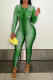 Green Sexy Print Make Old O Neck Skinny Jumpsuits